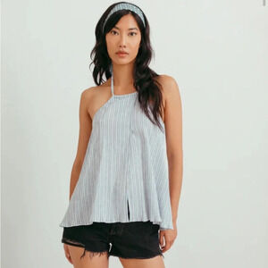 New Hilary MacMillan Seersucker striped Handkerchief halter top size L